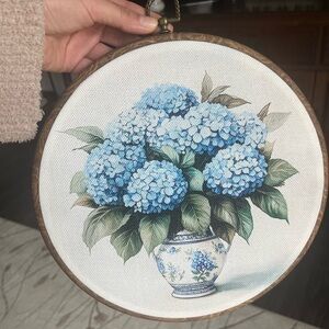 Blue Floral Embroidery Hoop Art